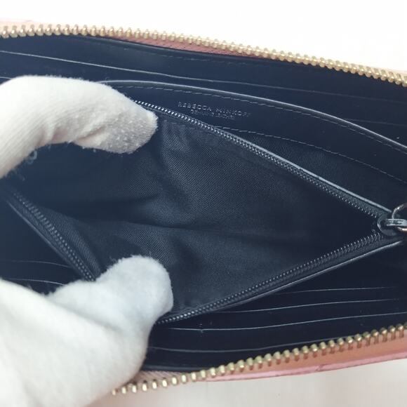 Rebecca Minkoff Pink Leather Chevron Quilted Zip Around Credit Card Wallet - Picture 10 of 16